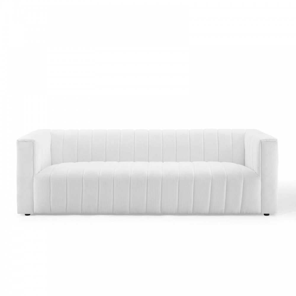 Reflection Channel Tufted Upholstered Fabric Sofa, White