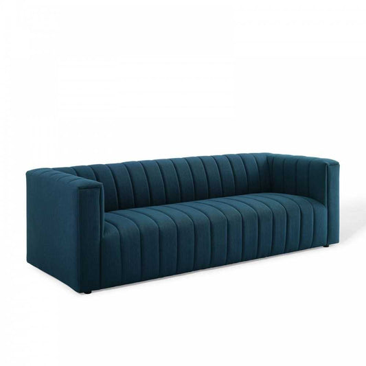 Reflection Channel Tufted Upholstered Fabric Sofa, Azure