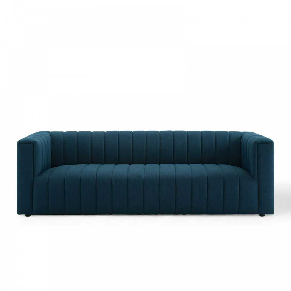 Reflection Channel Tufted Upholstered Fabric Sofa, Azure