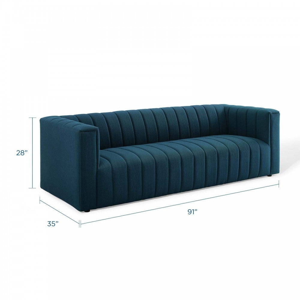 Reflection Channel Tufted Upholstered Fabric Sofa, Azure