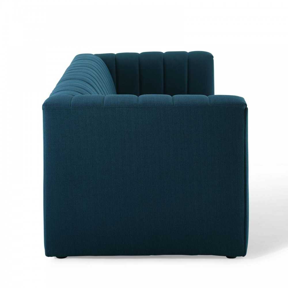 Reflection Channel Tufted Upholstered Fabric Sofa, Azure