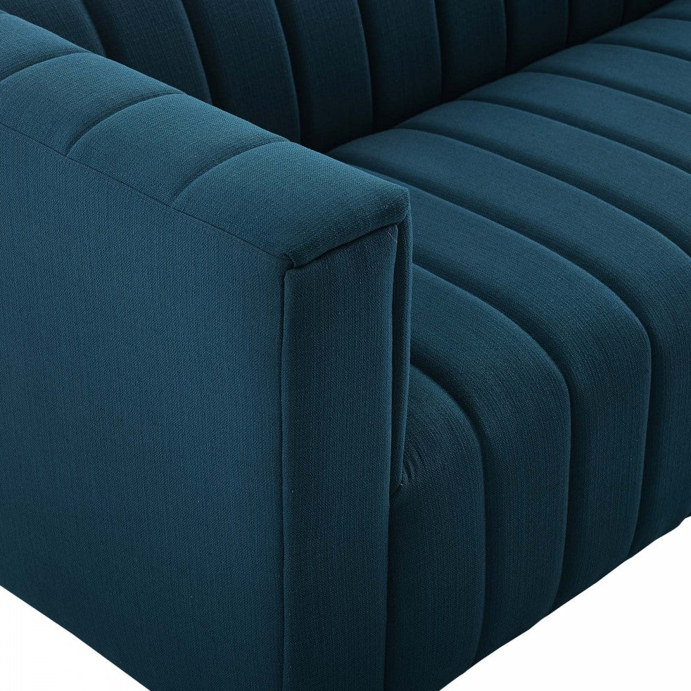 Reflection Channel Tufted Upholstered Fabric Sofa, Azure