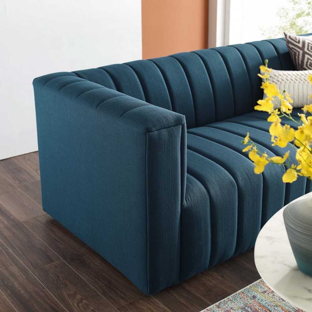 Reflection Channel Tufted Upholstered Fabric Sofa, Azure