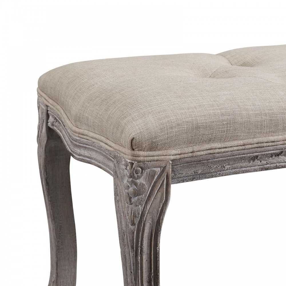 Regal Vintage French Upholstered Fabric Bench, Beige