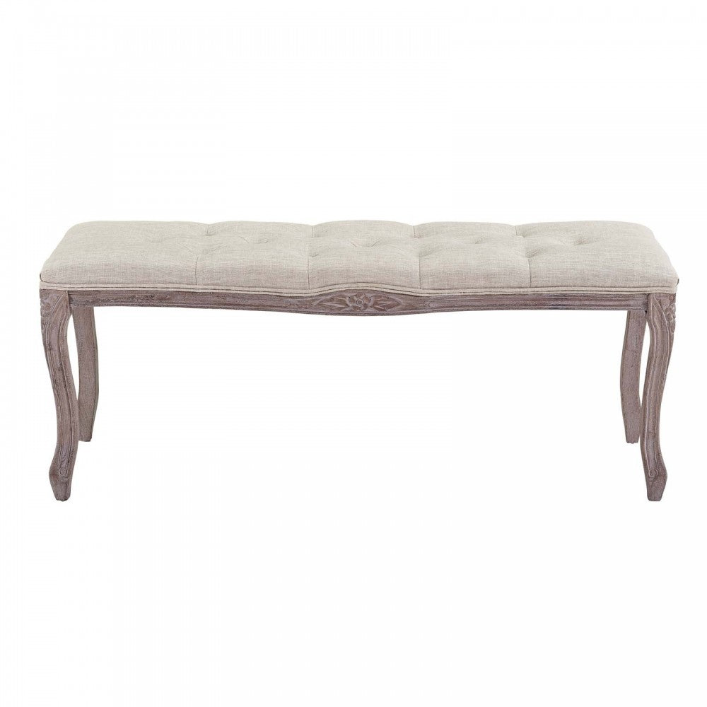 Regal Vintage French Upholstered Fabric Bench, Beige