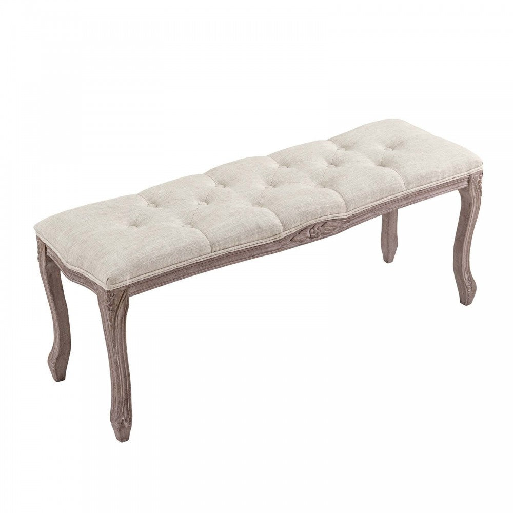 Regal Vintage French Upholstered Fabric Bench, Beige