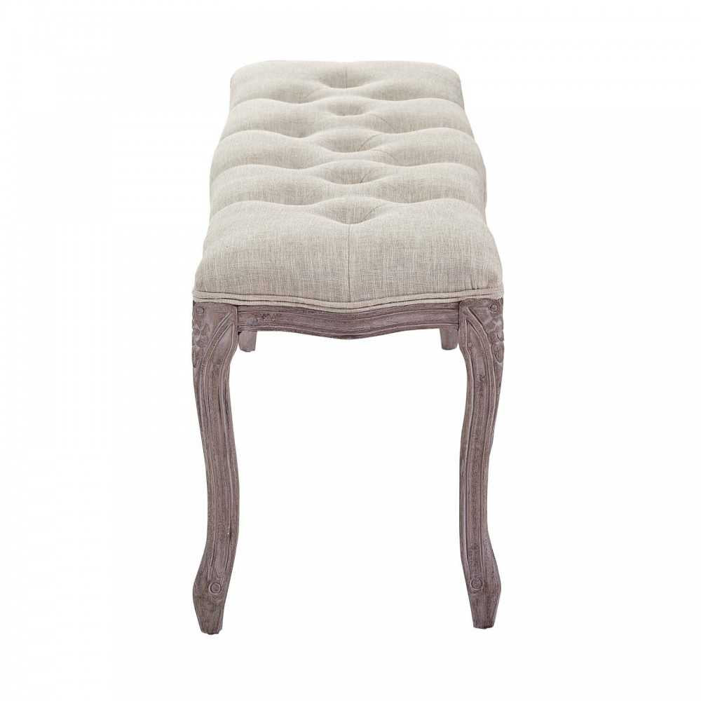 Regal Vintage French Upholstered Fabric Bench, Beige