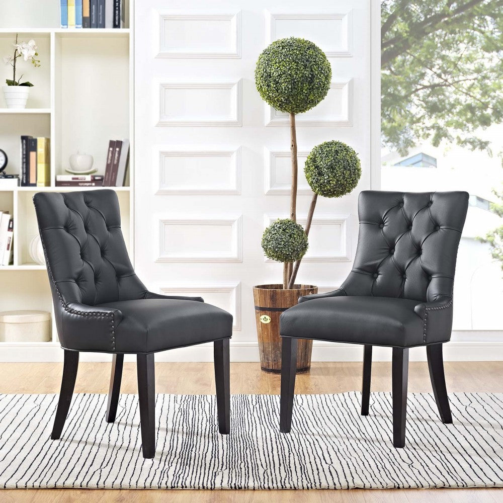 Regent Dining Side Chair Vinyl Set of 2, Black