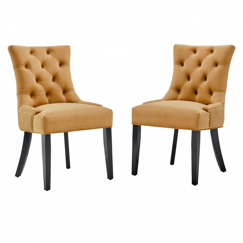 Regent Tufted Performance Velvet Dining Side Chairs - Set of 2, Cognac