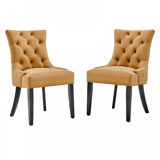 Regent Tufted Performance Velvet Dining Side Chairs - Set of 2, Cognac