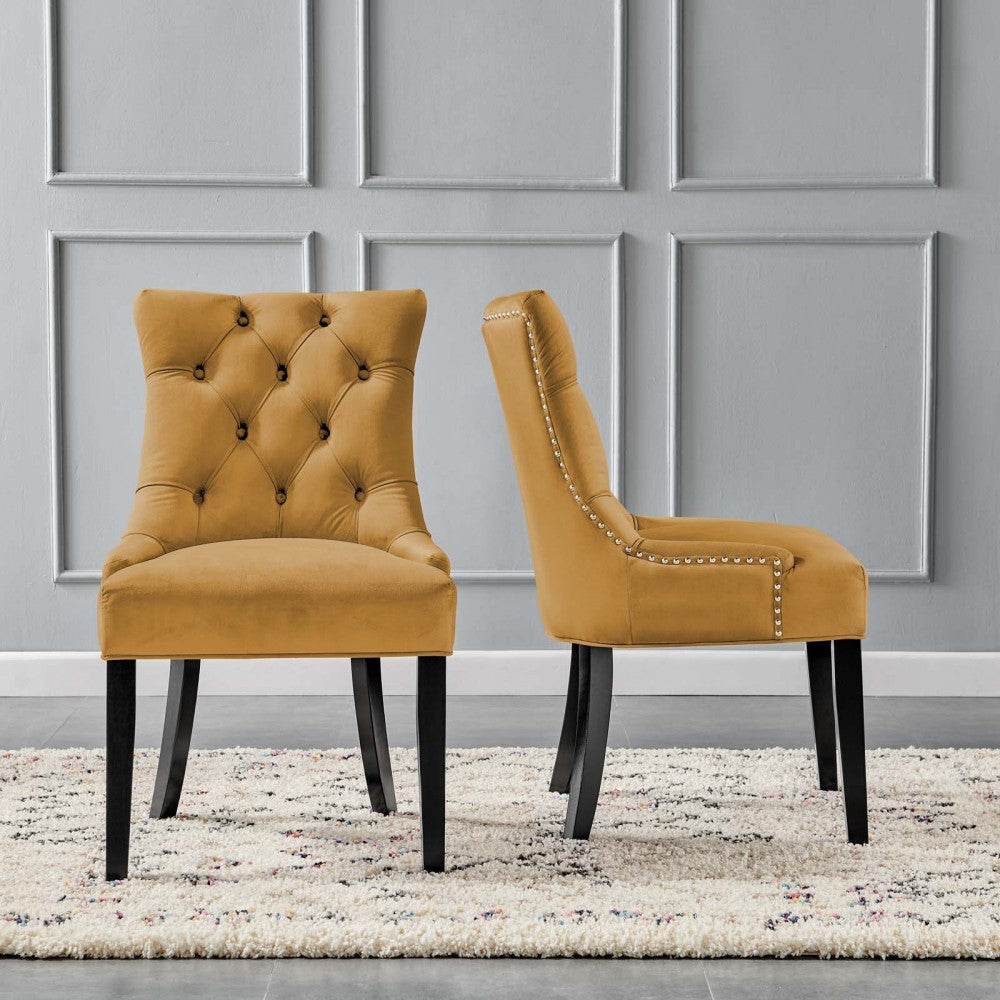 Regent Tufted Performance Velvet Dining Side Chairs - Set of 2, Cognac