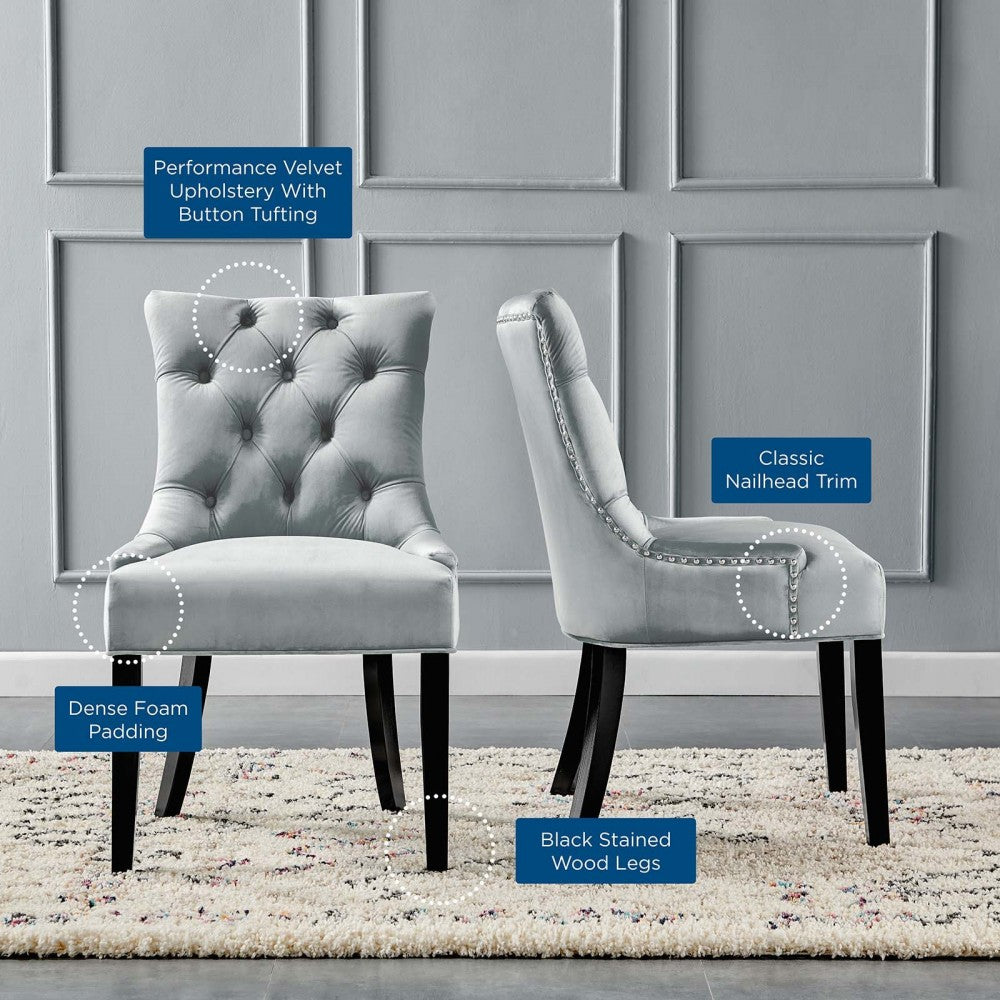 Regent Tufted Performance Velvet Dining Side Chairs - Set of 2, Light Gray