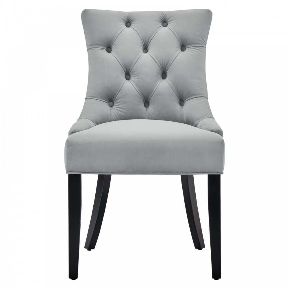 Regent Tufted Performance Velvet Dining Side Chairs - Set of 2, Light Gray