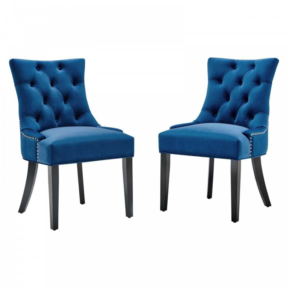 Regent Tufted Performance Velvet Dining Side Chairs - Set of 2, Navy