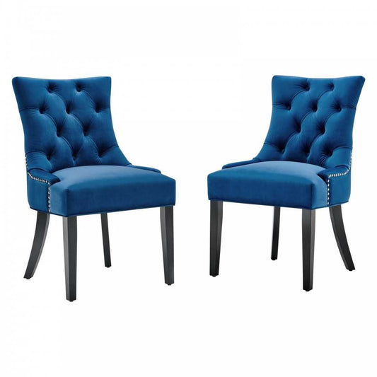 Regent Tufted Performance Velvet Dining Side Chairs - Set of 2, Navy