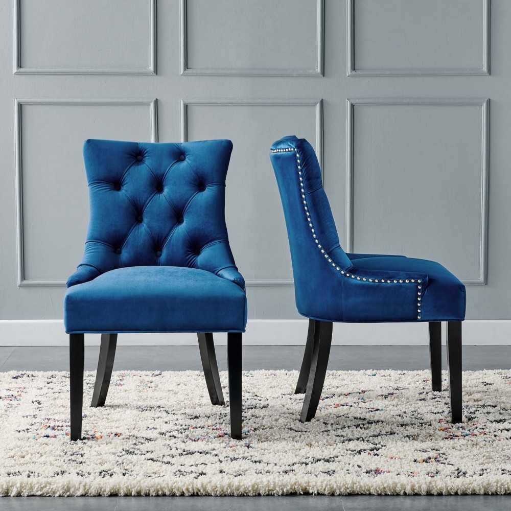 Regent Tufted Performance Velvet Dining Side Chairs - Set of 2, Navy