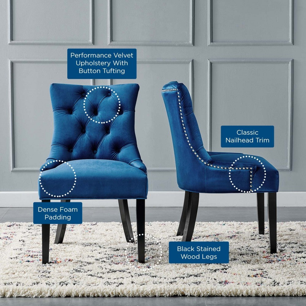 Regent Tufted Performance Velvet Dining Side Chairs - Set of 2, Navy