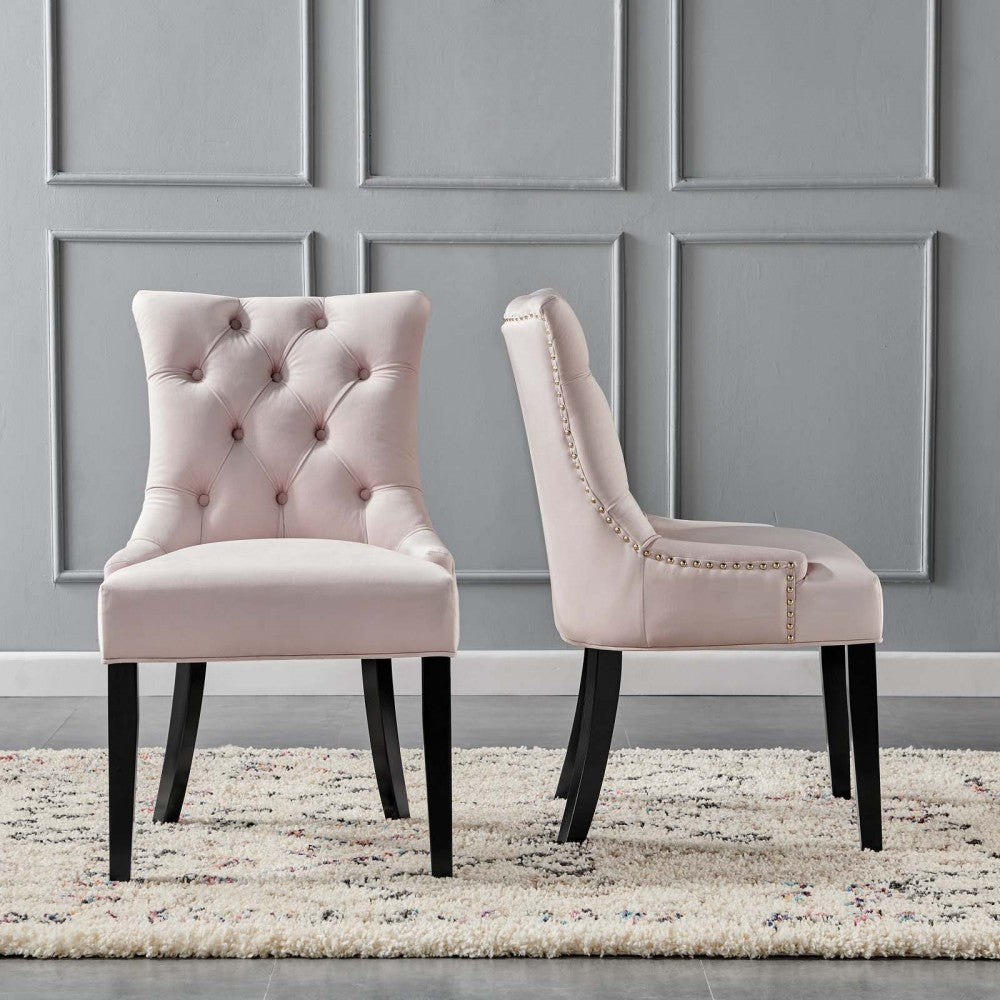 Regent Tufted Performance Velvet Dining Side Chairs - Set of 2, Pink