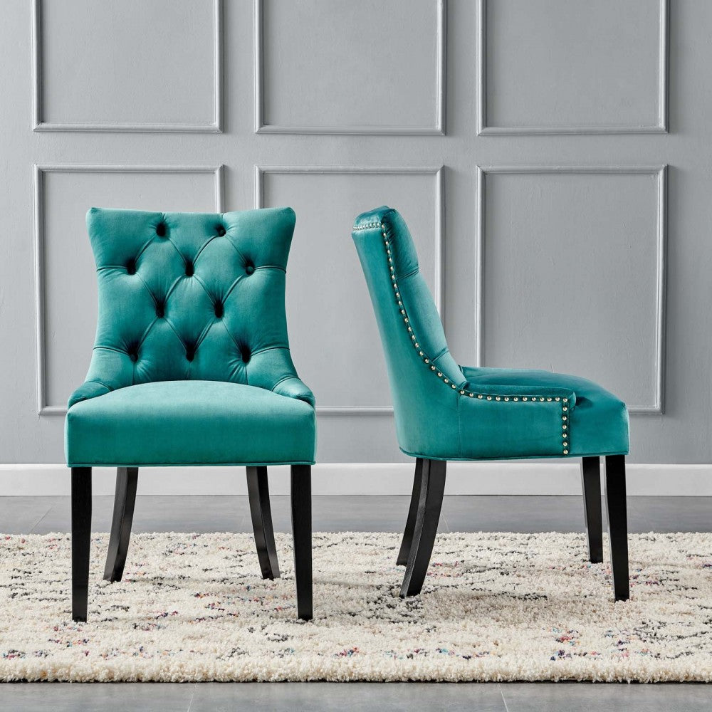 Regent Tufted Performance Velvet Dining Side Chairs - Set of 2, Teal