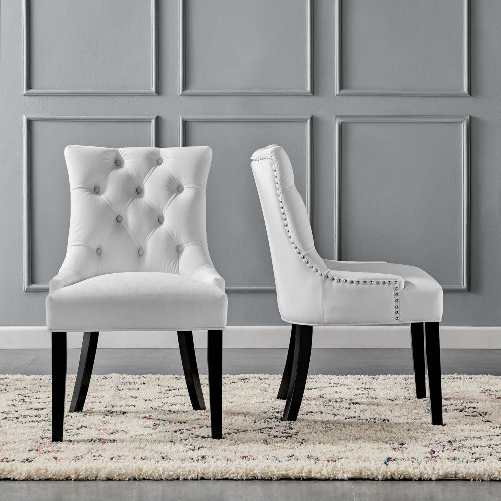 Regent Tufted Performance Velvet Dining Side Chairs - Set of 2, White