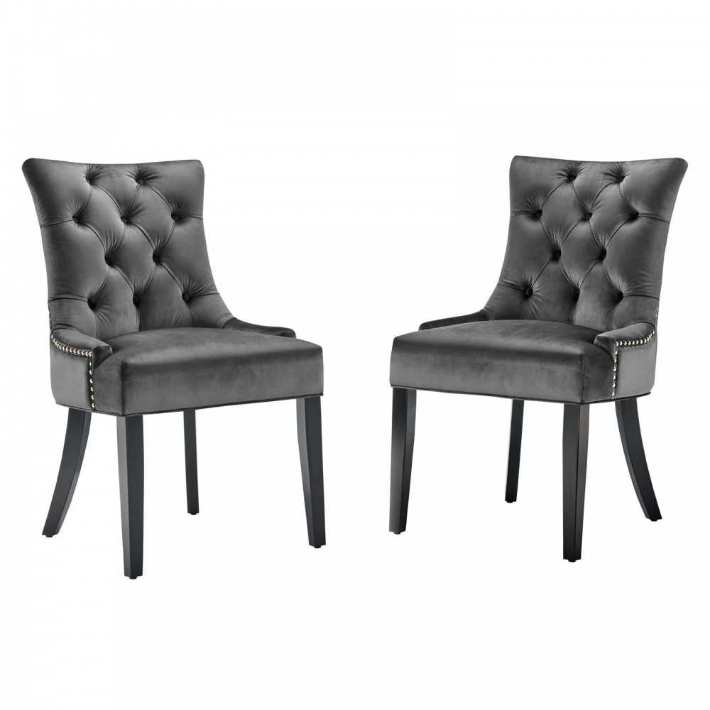 Regent Tufted Performance Velvet Dining Side Chairs - Set of 2, Charcoal