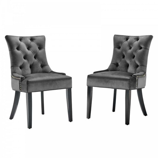 Regent Tufted Performance Velvet Dining Side Chairs - Set of 2, Charcoal