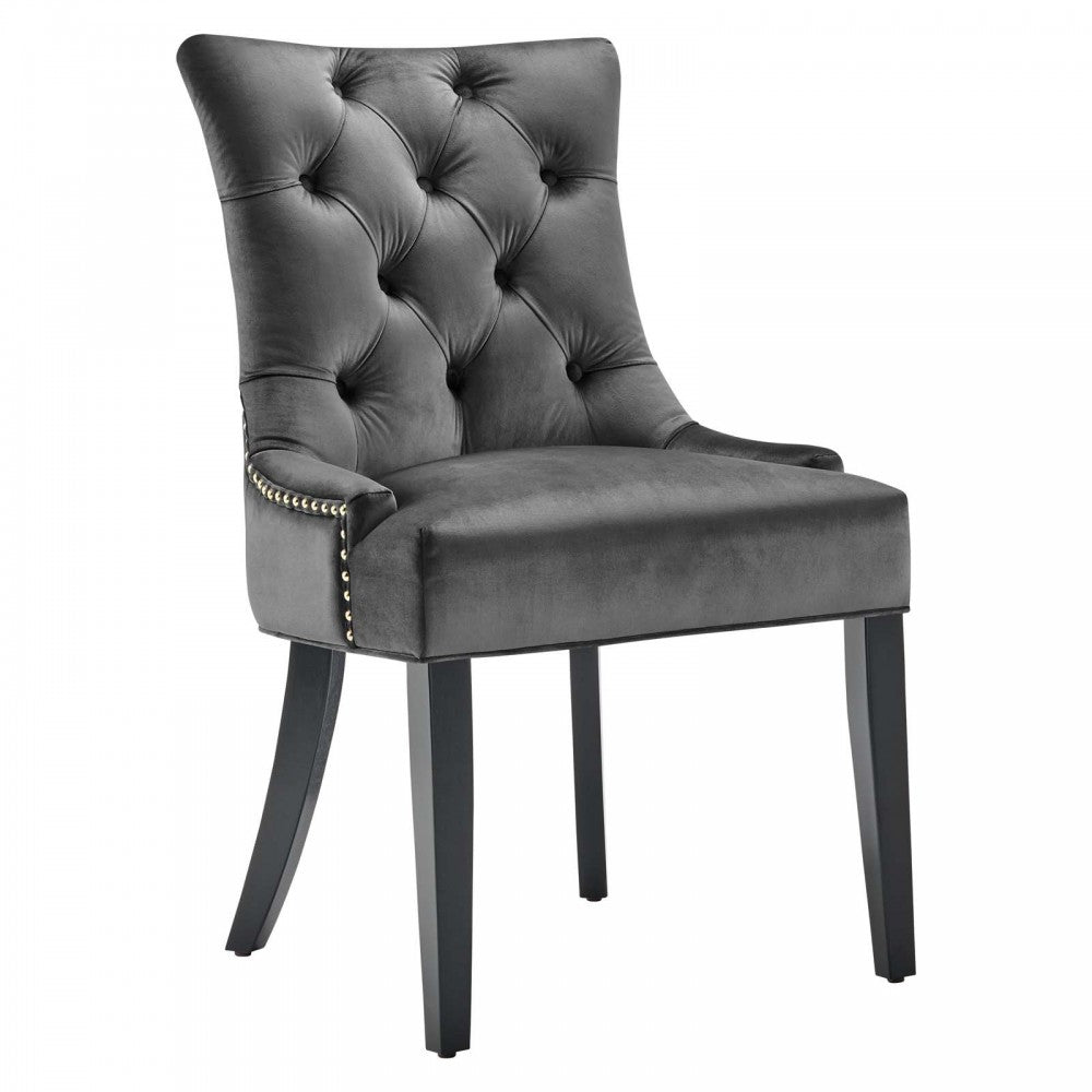 Regent Tufted Performance Velvet Dining Side Chairs - Set of 2, Charcoal