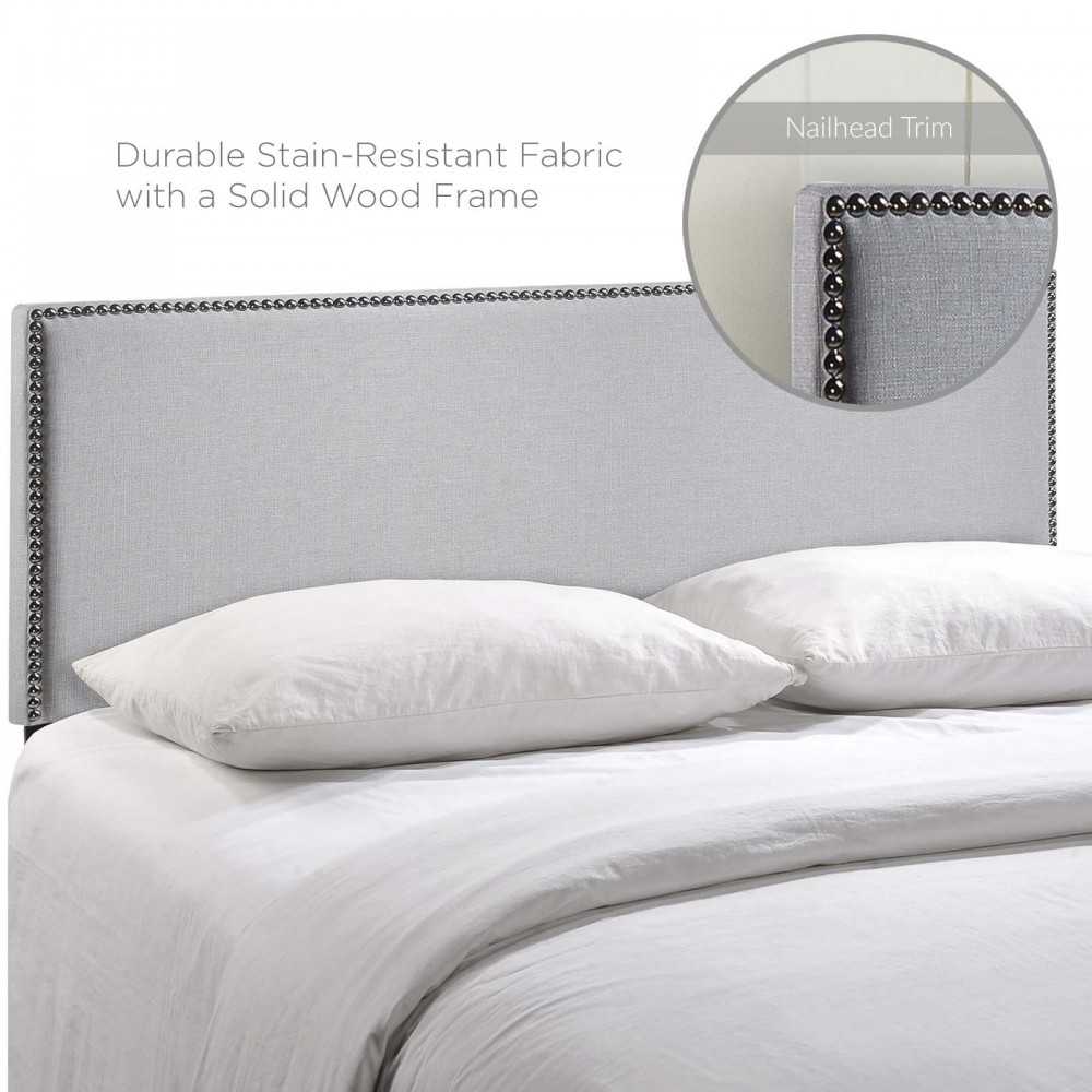 Region Nailhead Full Upholstered Headboard, Sky Gray