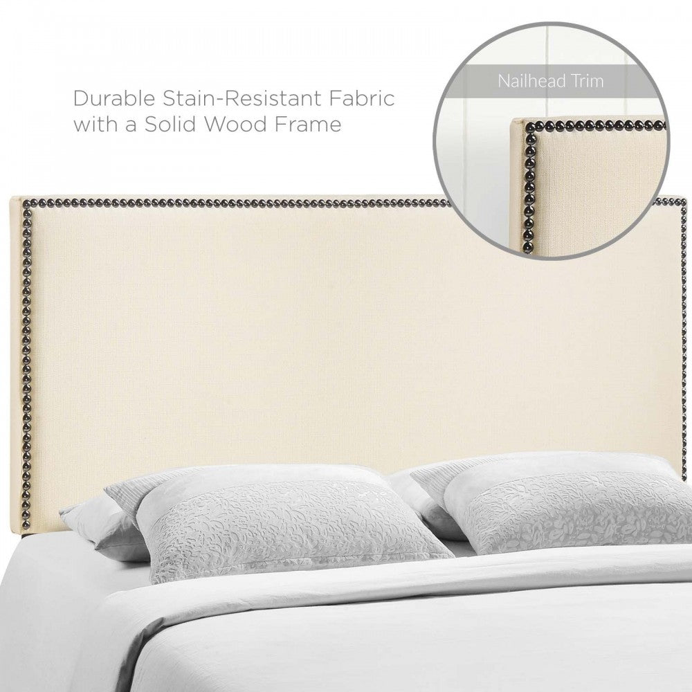 Region Nailhead King Upholstered Headboard, Ivory
