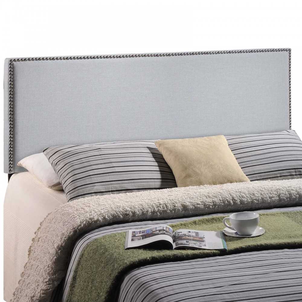 Region Nailhead King Upholstered Headboard, Sky Gray