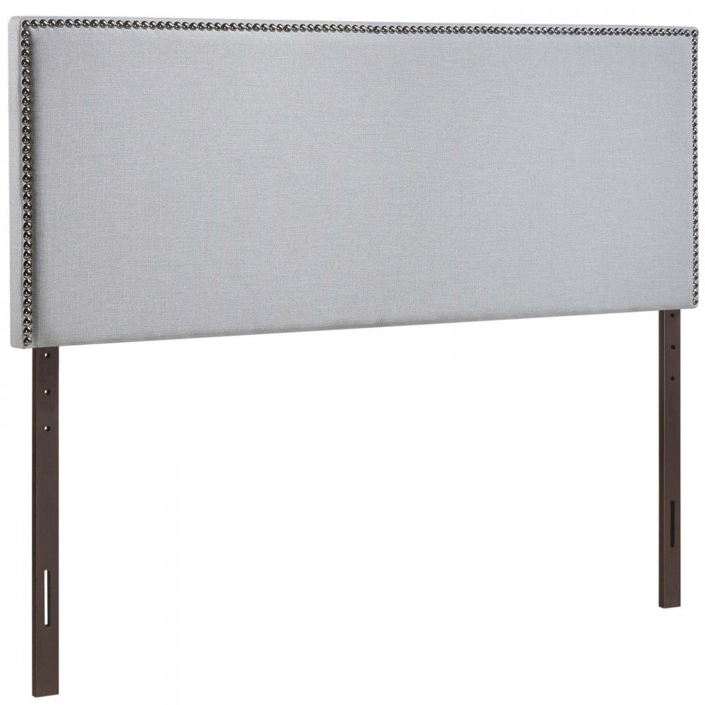Region Nailhead King Upholstered Headboard, Sky Gray