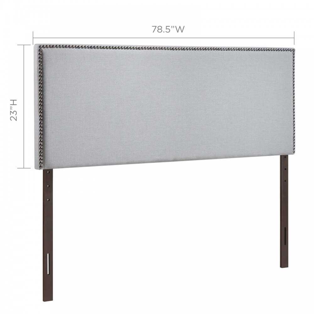 Region Nailhead King Upholstered Headboard, Sky Gray