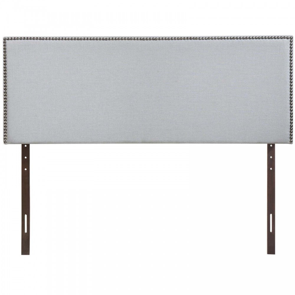 Region Nailhead King Upholstered Headboard, Sky Gray