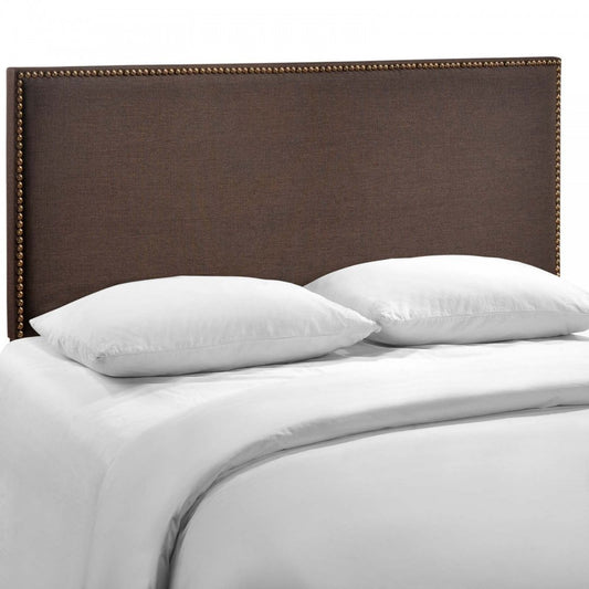Region Nailhead Queen Upholstered Headboard, Dark Brown