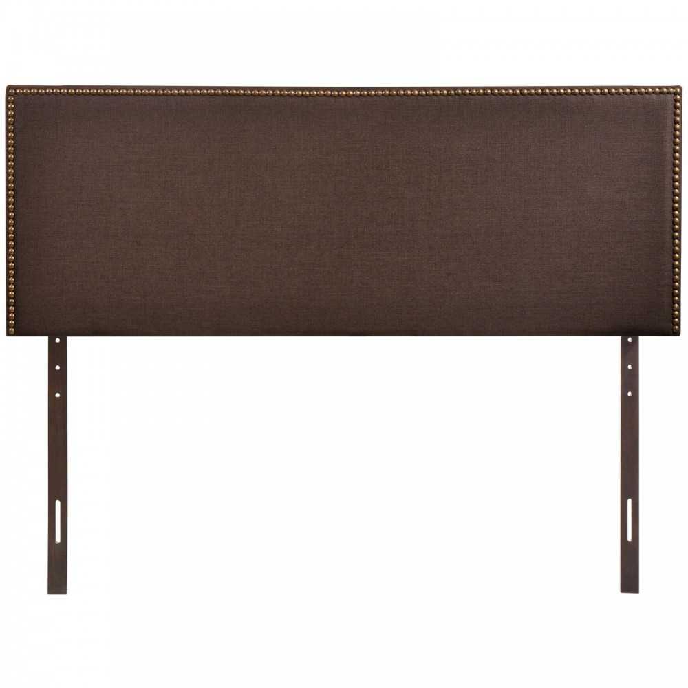 Region Nailhead Queen Upholstered Headboard, Dark Brown