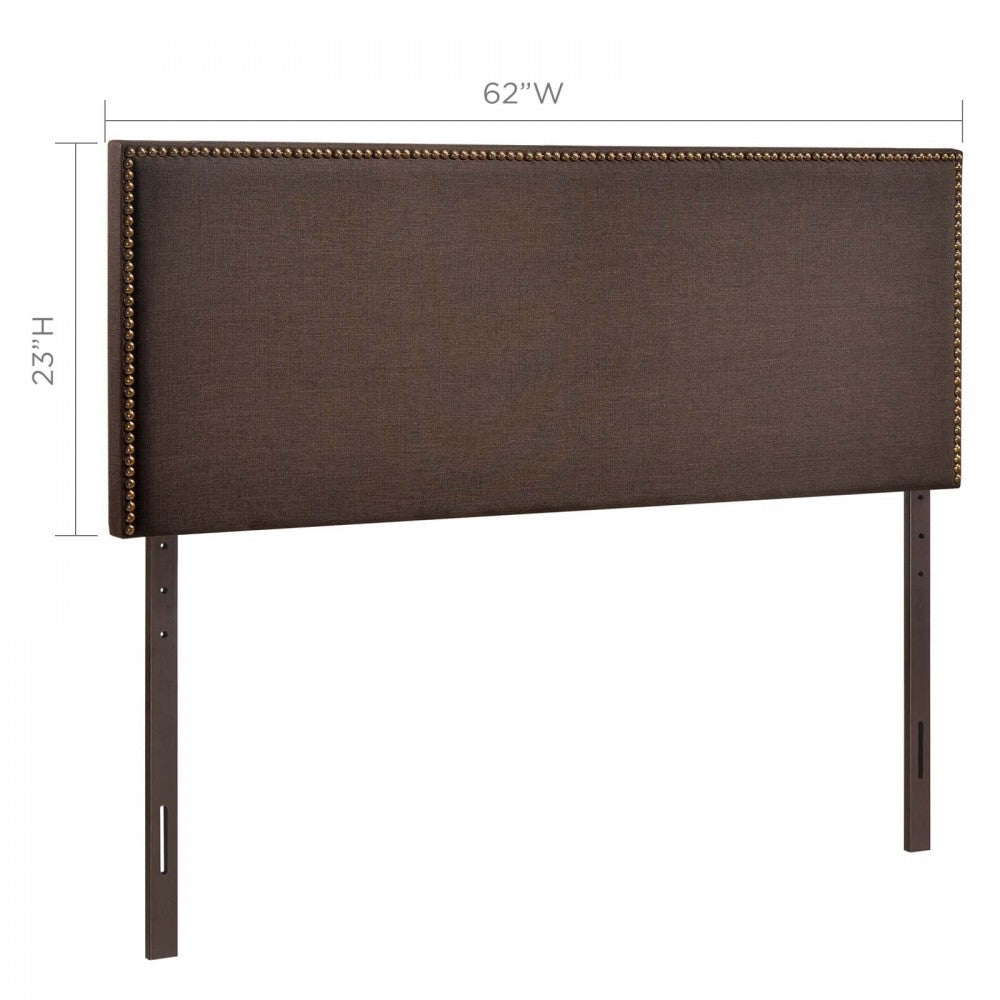 Region Nailhead Queen Upholstered Headboard, Dark Brown