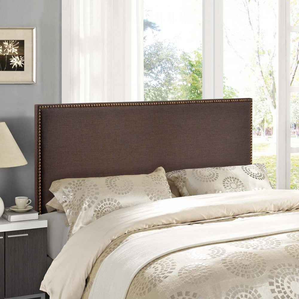 Region Nailhead Queen Upholstered Headboard, Dark Brown