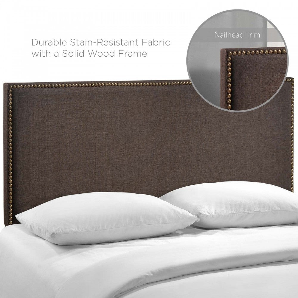 Region Nailhead Queen Upholstered Headboard, Dark Brown