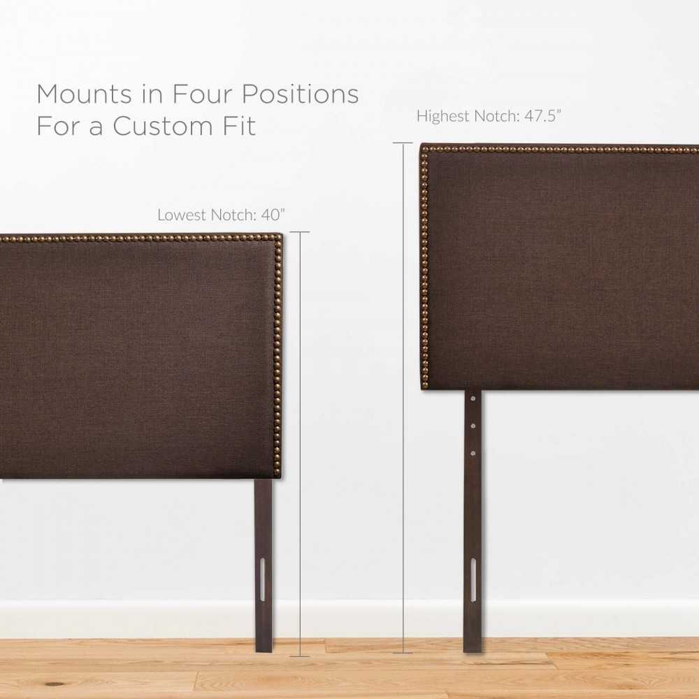 Region Nailhead Queen Upholstered Headboard, Dark Brown