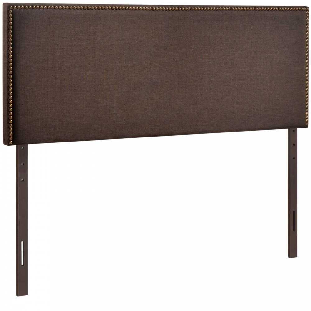 Region Nailhead Queen Upholstered Headboard, Dark Brown