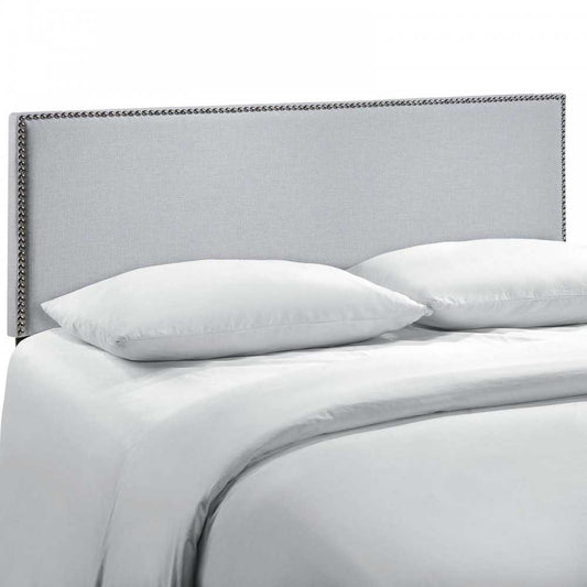 Region Nailhead Queen Upholstered Headboard, Sky Gray