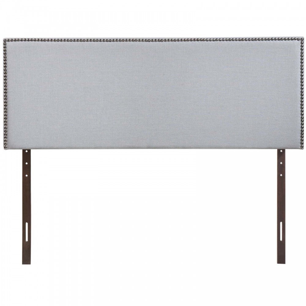 Region Nailhead Queen Upholstered Headboard, Sky Gray