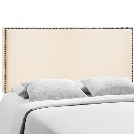 Region Nailhead Queen Upholstered Headboard, Ivory