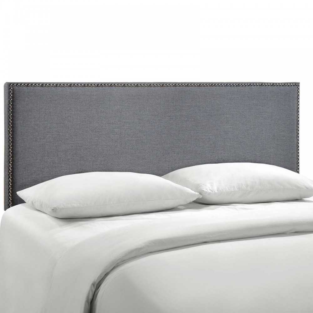 Region Nailhead Queen Upholstered Headboard, Smoke