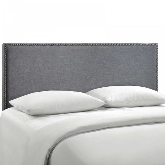Region Nailhead Queen Upholstered Headboard, Smoke