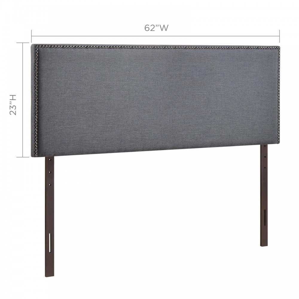 Region Nailhead Queen Upholstered Headboard, Smoke
