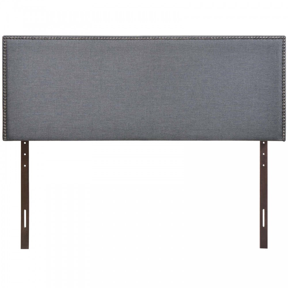 Region Nailhead Queen Upholstered Headboard, Smoke