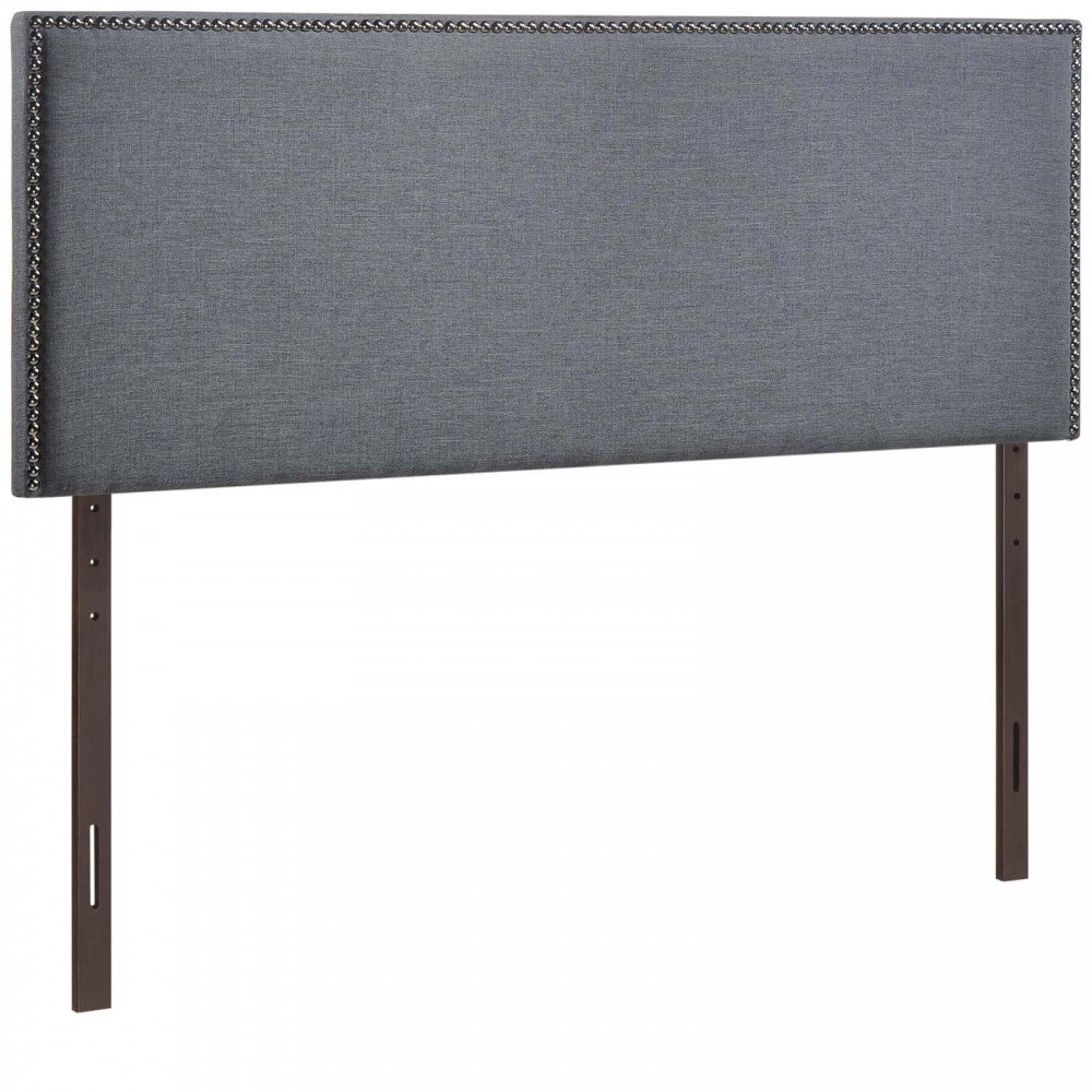 Region Nailhead Queen Upholstered Headboard, Smoke