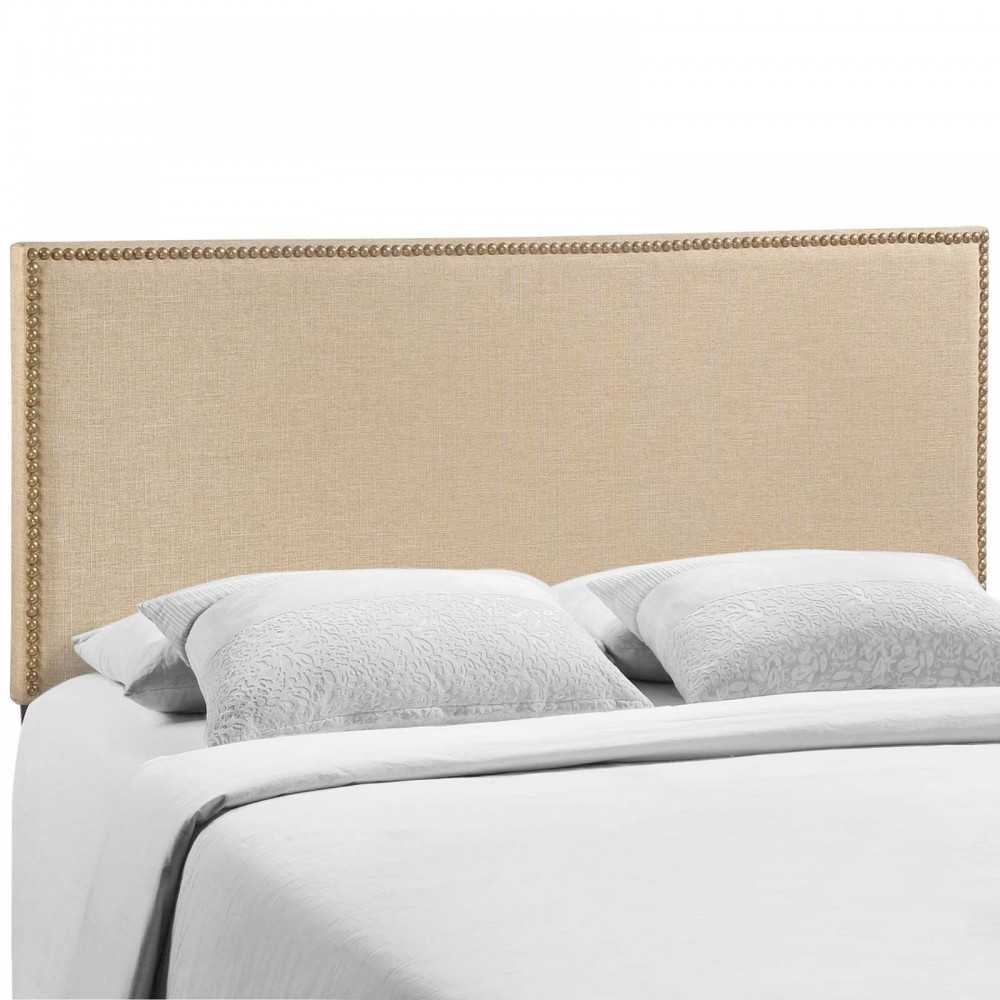Region Nailhead Queen Upholstered Headboard, Cafe