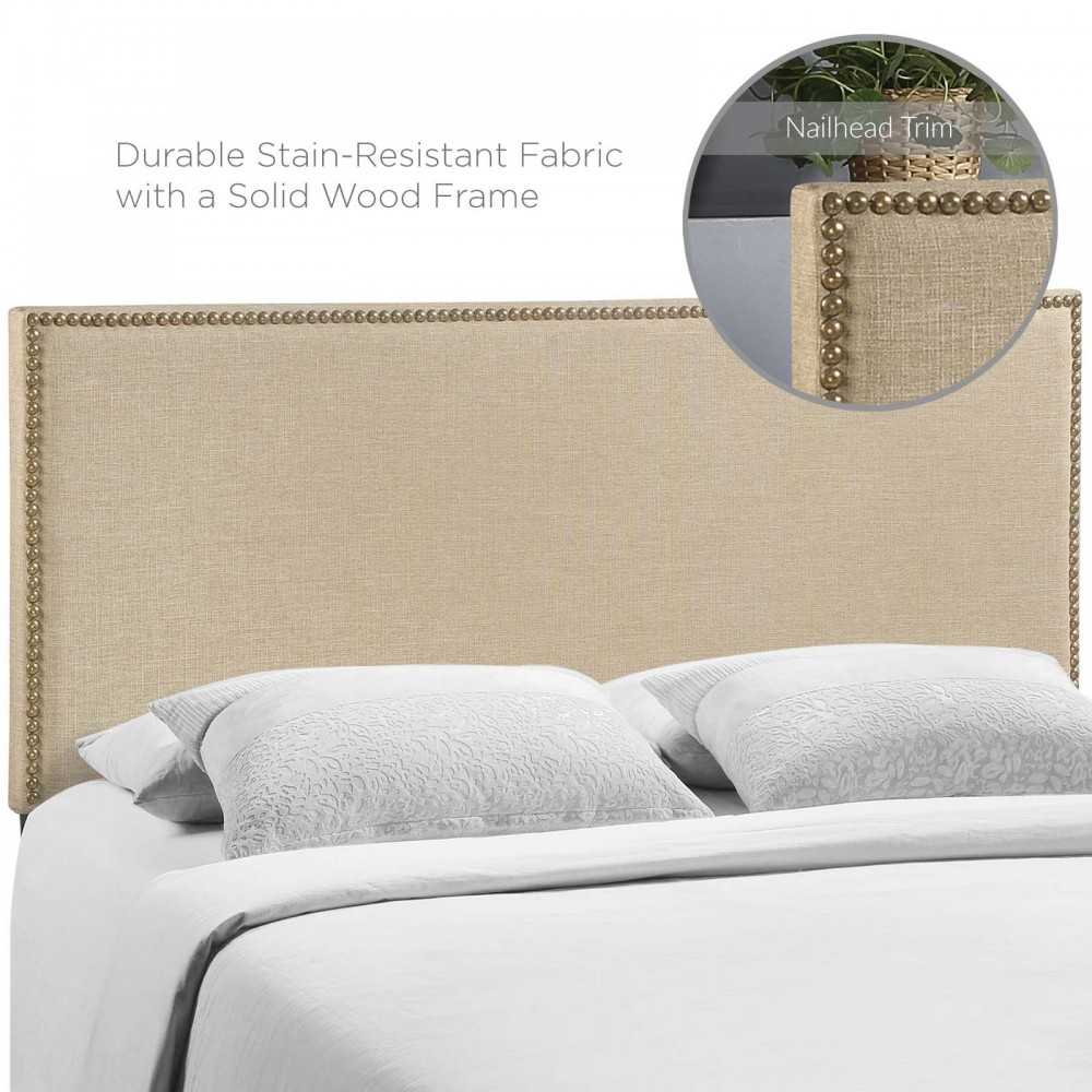 Region Nailhead Queen Upholstered Headboard, Cafe